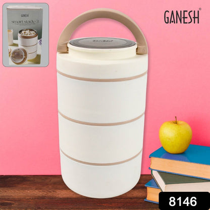 Ganesh Smart Stack 3 Layer Portable Lunch Box Stainless Steel Airtight Leak-Proof Lunch Box for Office, School, Picnic: Color May Vary (3 Layer) - infinityexculsivestore.com