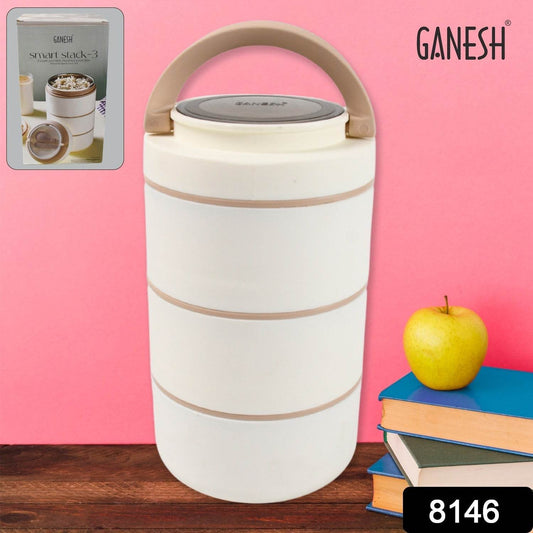 Ganesh Smart Stack 3 Layer Portable Lunch Box Stainless Steel Airtight Leak-Proof Lunch Box for Office, School, Picnic: Color May Vary (3 Layer) - infinityexculsivestore.com