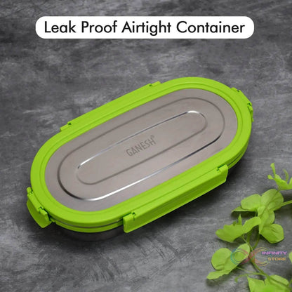Ganesh Solo Oval 650 Stainless Steel Leak proof airtight Lunch Pack for Office & School Use - infinityexculsivestore.com