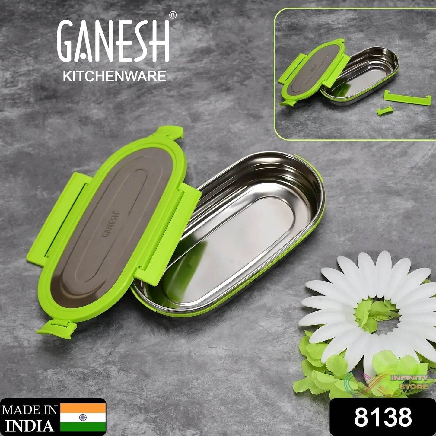 Ganesh Solo Oval 650 Stainless Steel Leak proof airtight Lunch Pack for Office & School Use - infinityexculsivestore.com