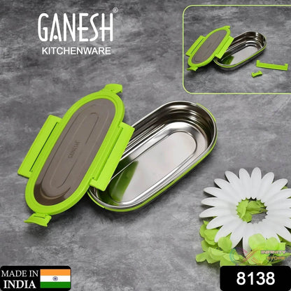 Ganesh Solo Oval 650 Stainless Steel Leak proof airtight Lunch Pack for Office & School Use - infinityexculsivestore.com