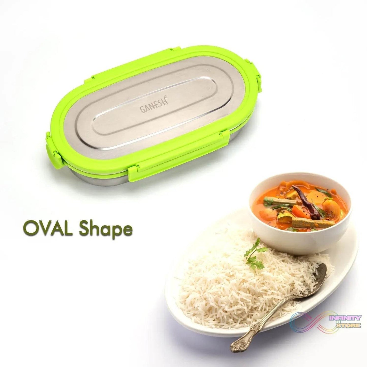 Ganesh Solo Oval 650 Stainless Steel Leak proof airtight Lunch Pack for Office & School Use - infinityexculsivestore.com