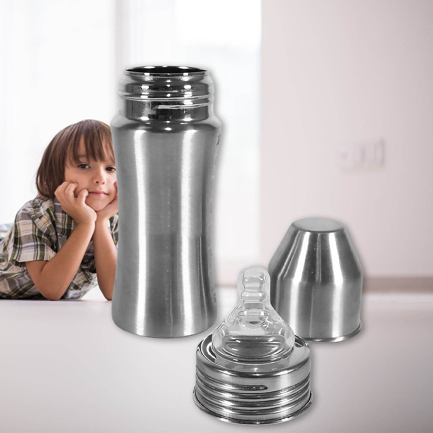 Ganesh Stainless Steel Baby Feeding Bottle, Milk Bottle for New Born / Infants / Toddler Up to 3 Years, BFA Free (250 ML Approx) - infinityexculsivestore.com