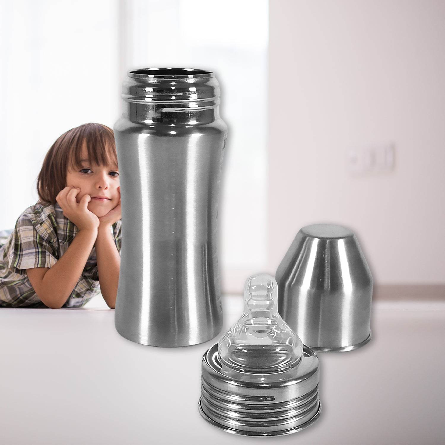 Ganesh Stainless Steel Baby Feeding Bottle, Milk Bottle for New Born / Infants / Toddler Up to 3 Years, BFA Free (250 ML Approx) - infinityexculsivestore.com