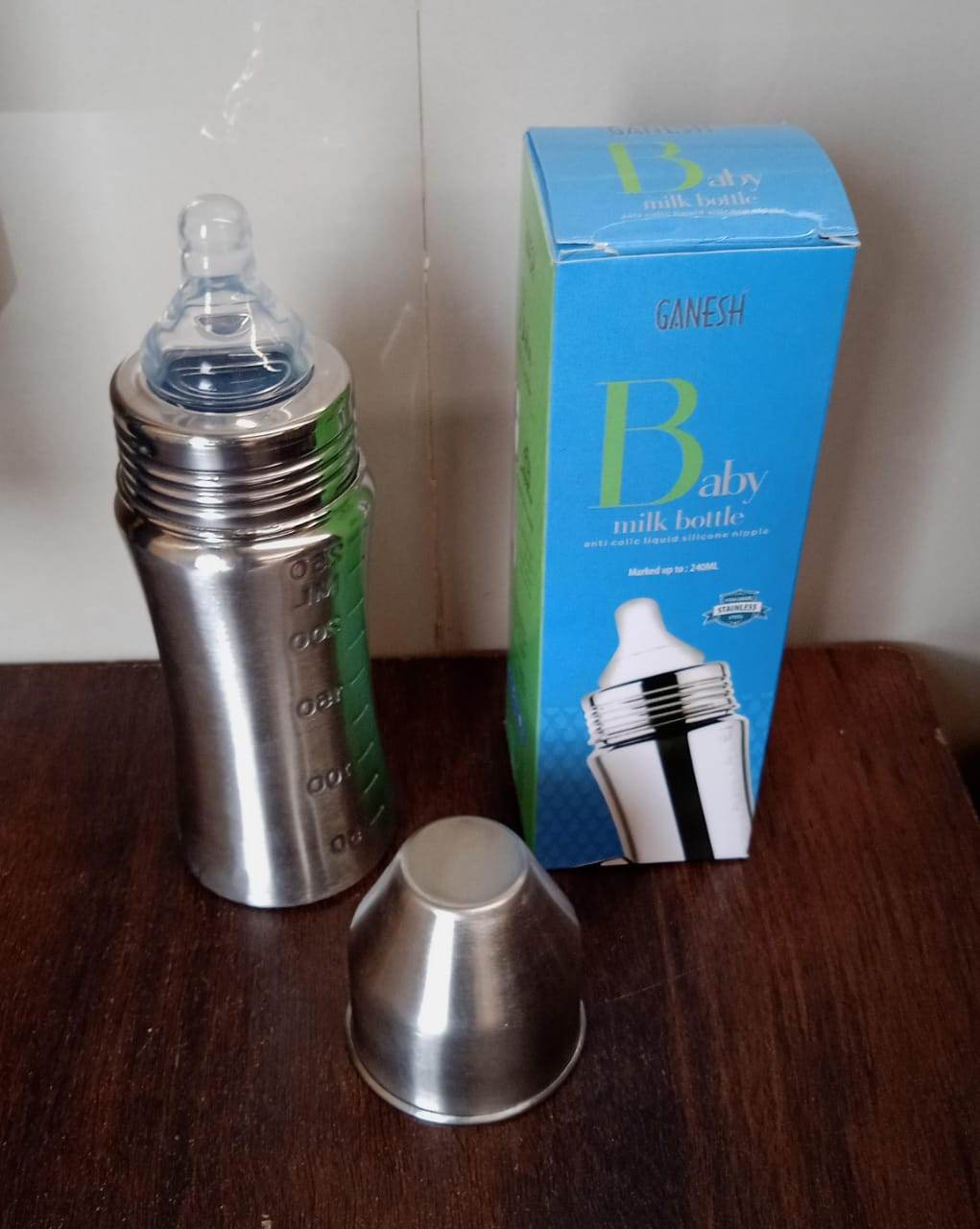 Ganesh Stainless Steel Baby Feeding Bottle, Milk Bottle for New Born / Infants / Toddler Up to 3 Years, BFA Free (250 ML Approx) - infinityexculsivestore.com