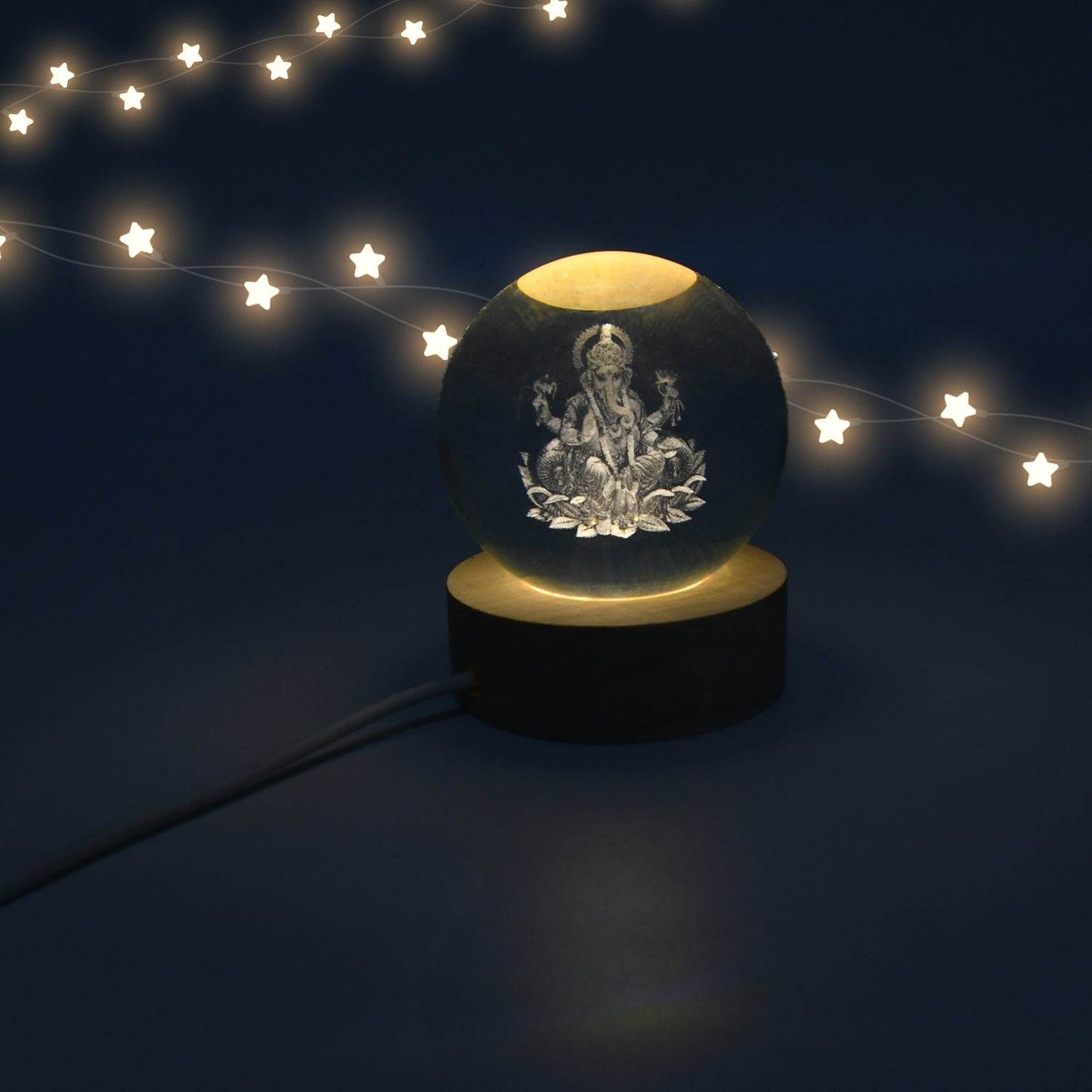 Ganpati 3D Crystal Ball lamps With Wood Base - infinityexculsivestore.com