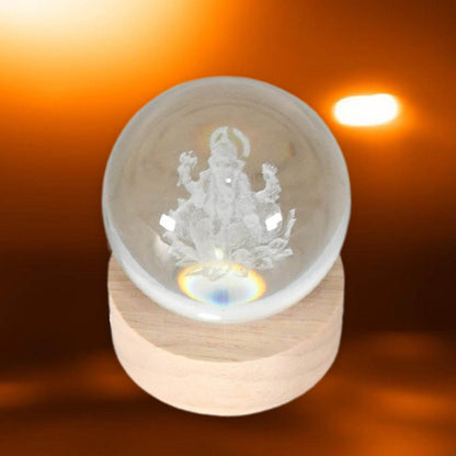 Ganpati 3D Crystal Ball lamps With Wood Base - infinityexculsivestore.com