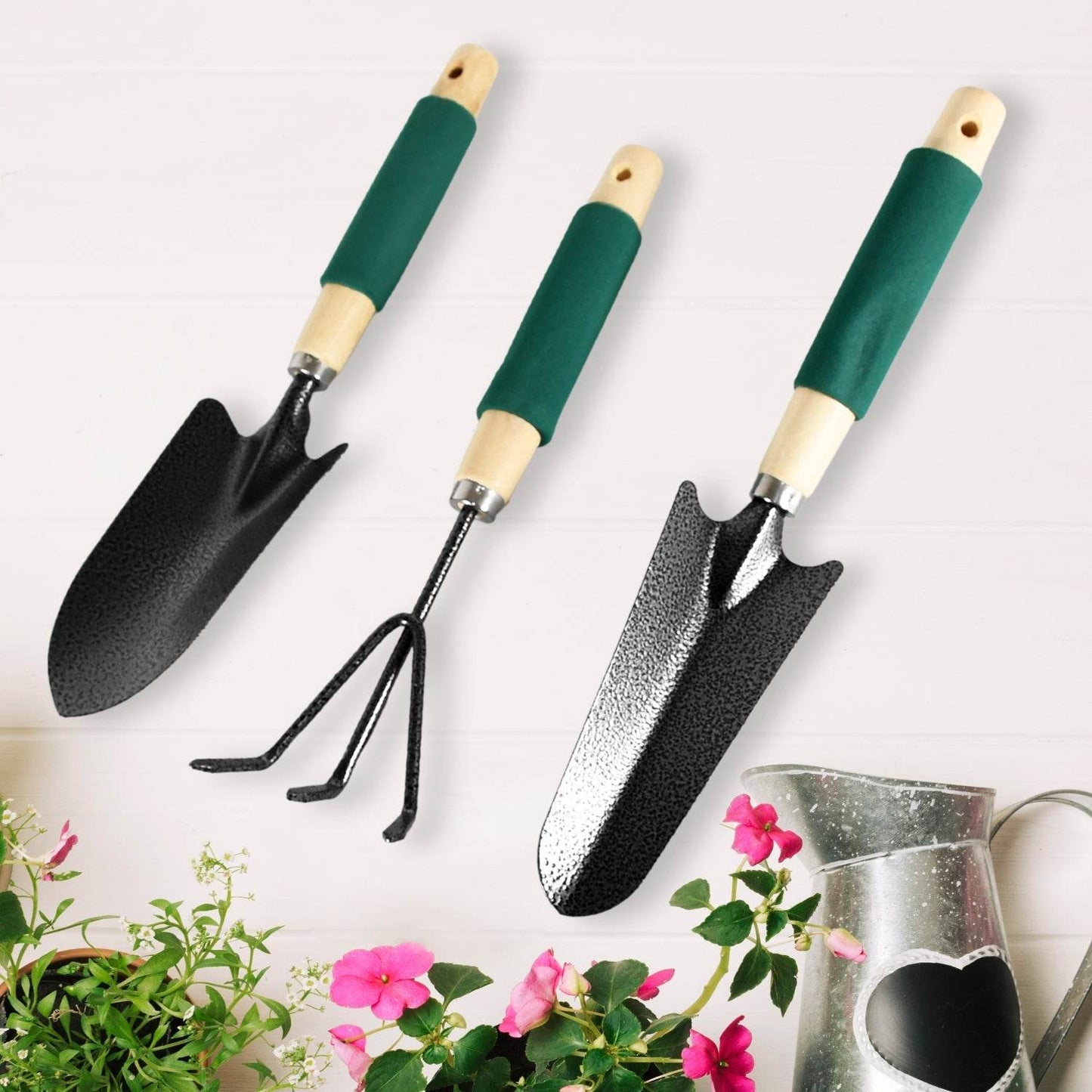 Gardening Tools - Hand Cultivator, Trowel, Heavy Duty with Ergonomic Wooden Handle for Transplanting and Digging (3 Pcs Set) - infinityexculsivestore.com