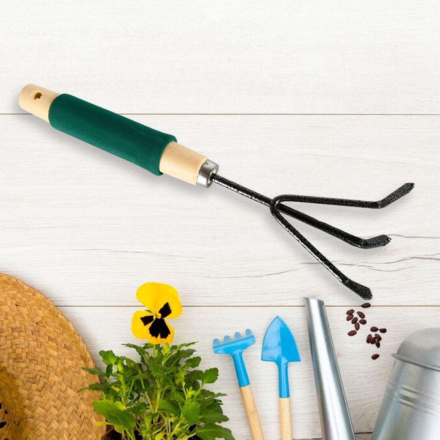 Gardening Tools - Hand Cultivator, Trowel, Heavy Duty with Ergonomic Wooden Handle for Transplanting and Digging (3 Pcs Set) - infinityexculsivestore.com