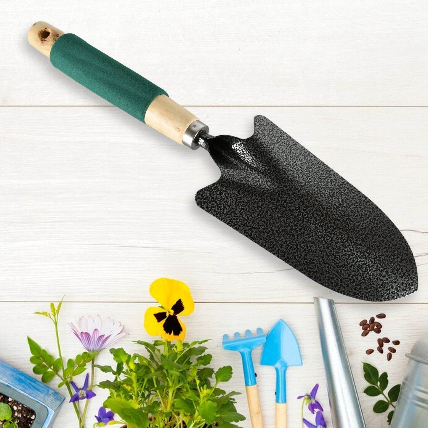Gardening Tools - Hand Cultivator, Trowel, Heavy Duty with Ergonomic Wooden Handle for Transplanting and Digging (3 Pcs Set) - infinityexculsivestore.com