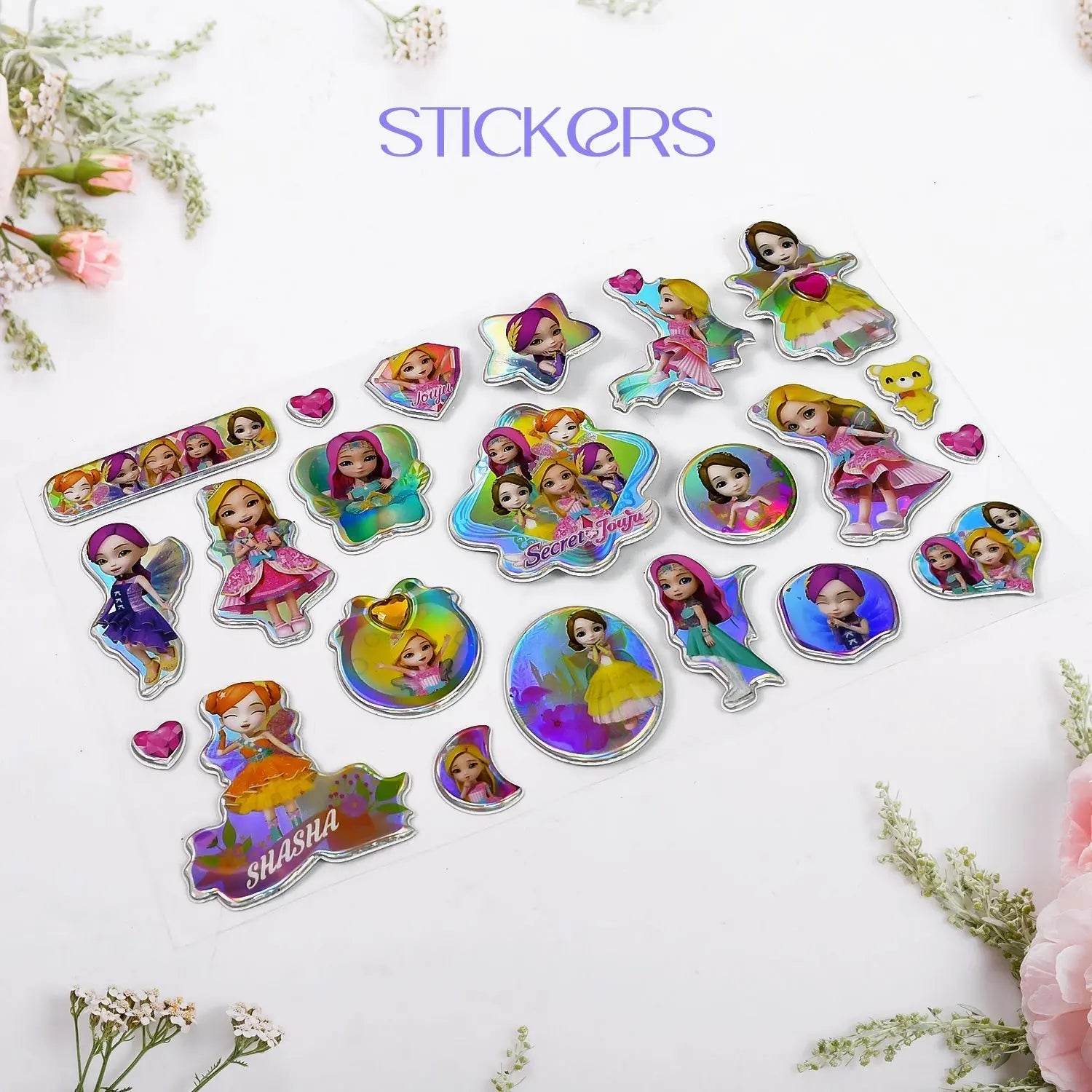 Girls Cartoon Design Adhesive 3D Stickers (1 Sheet / 19×12 Cm) - infinityexculsivestore.com