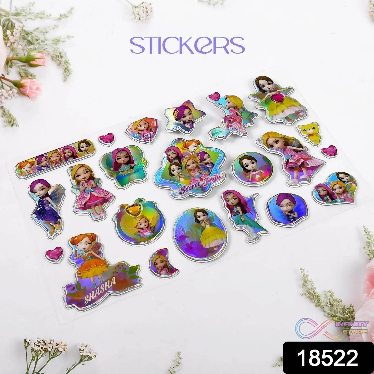 Girls Cartoon Design Adhesive 3D Stickers (1 Sheet / 19×12 Cm) - infinityexculsivestore.com