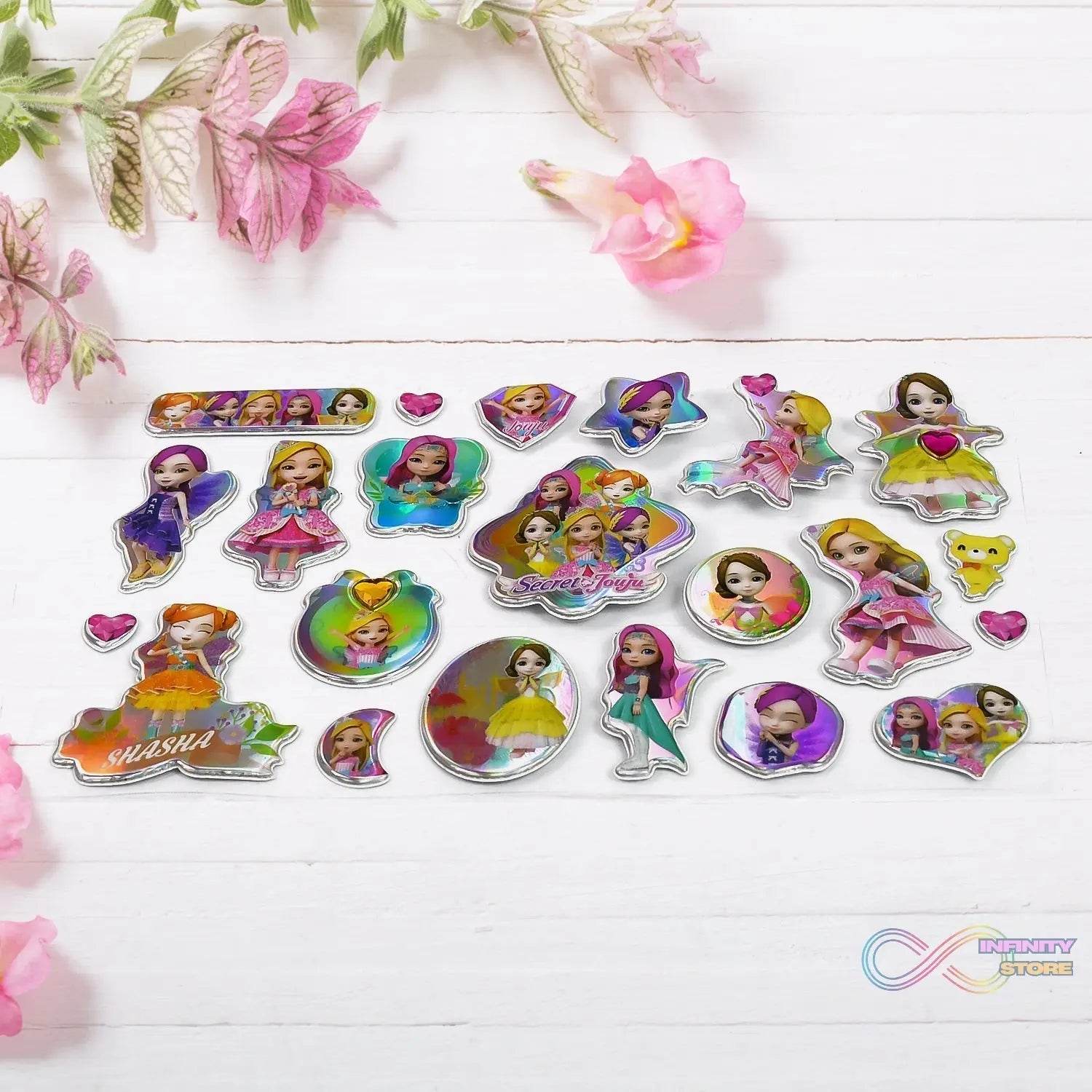 Girls Cartoon Design Adhesive 3D Stickers (1 Sheet / 19×12 Cm) - infinityexculsivestore.com