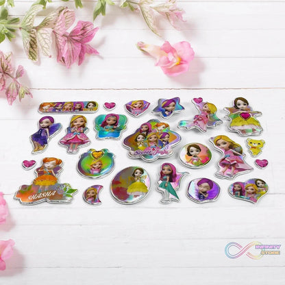 Girls Cartoon Design Adhesive 3D Stickers (1 Sheet / 19×12 Cm) - infinityexculsivestore.com