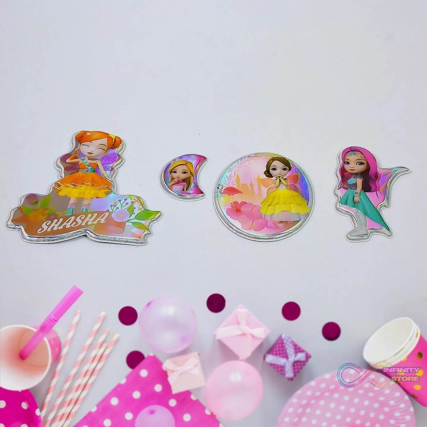 Girls Cartoon Design Adhesive 3D Stickers (1 Sheet / 19×12 Cm) - infinityexculsivestore.com