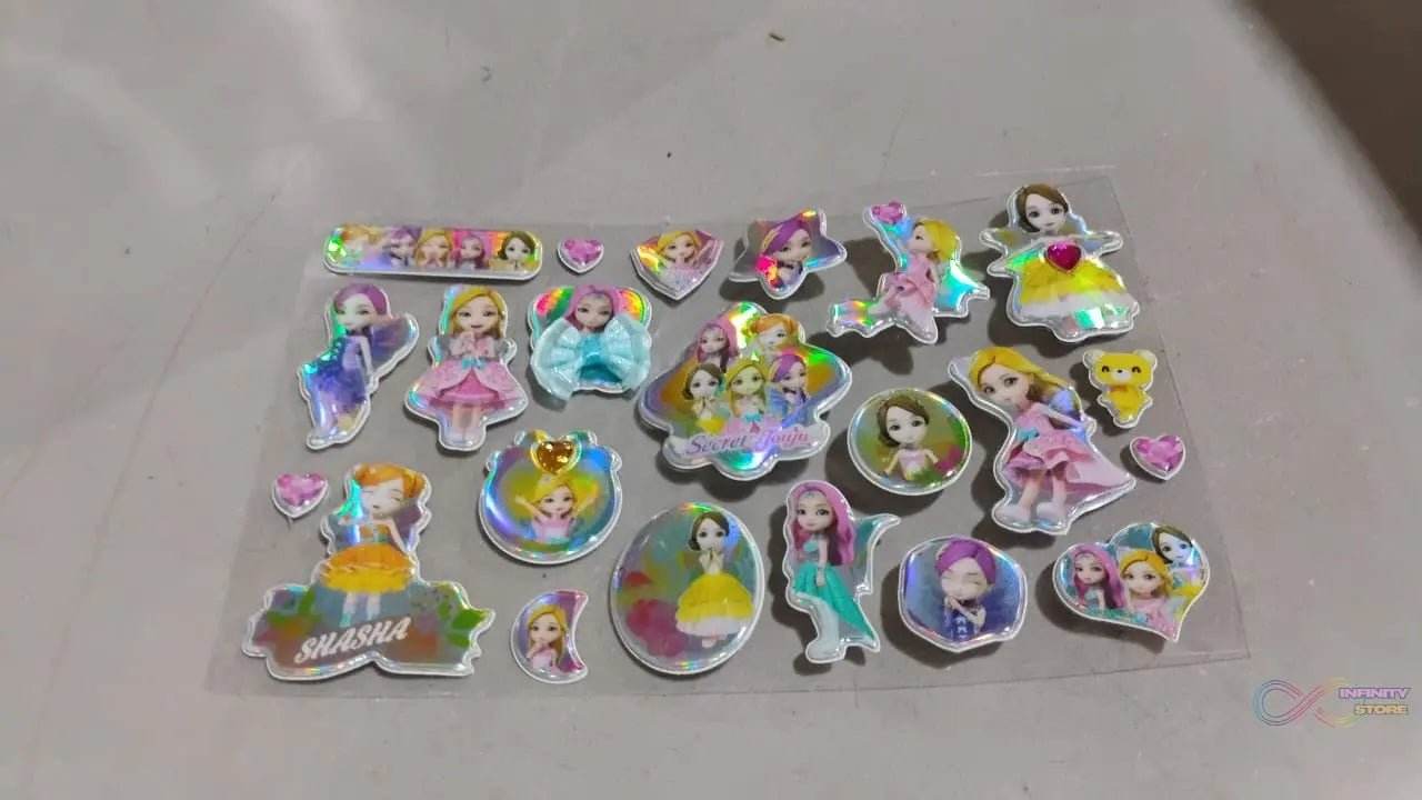 Girls Cartoon Design Adhesive 3D Stickers (1 Sheet / 19×12 Cm) - infinityexculsivestore.com