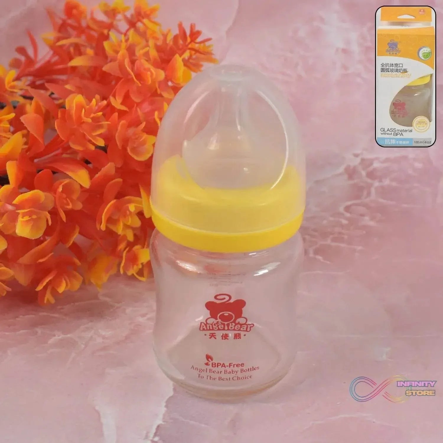 Glass Baby Feeding Bottle (120 ML / 1 Pc) - infinityexculsivestore.com