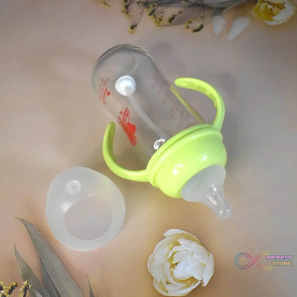 Glass Baby Feeding Bottle with Handles & Straw (240 ML / 1 Pc) - infinityexculsivestore.com