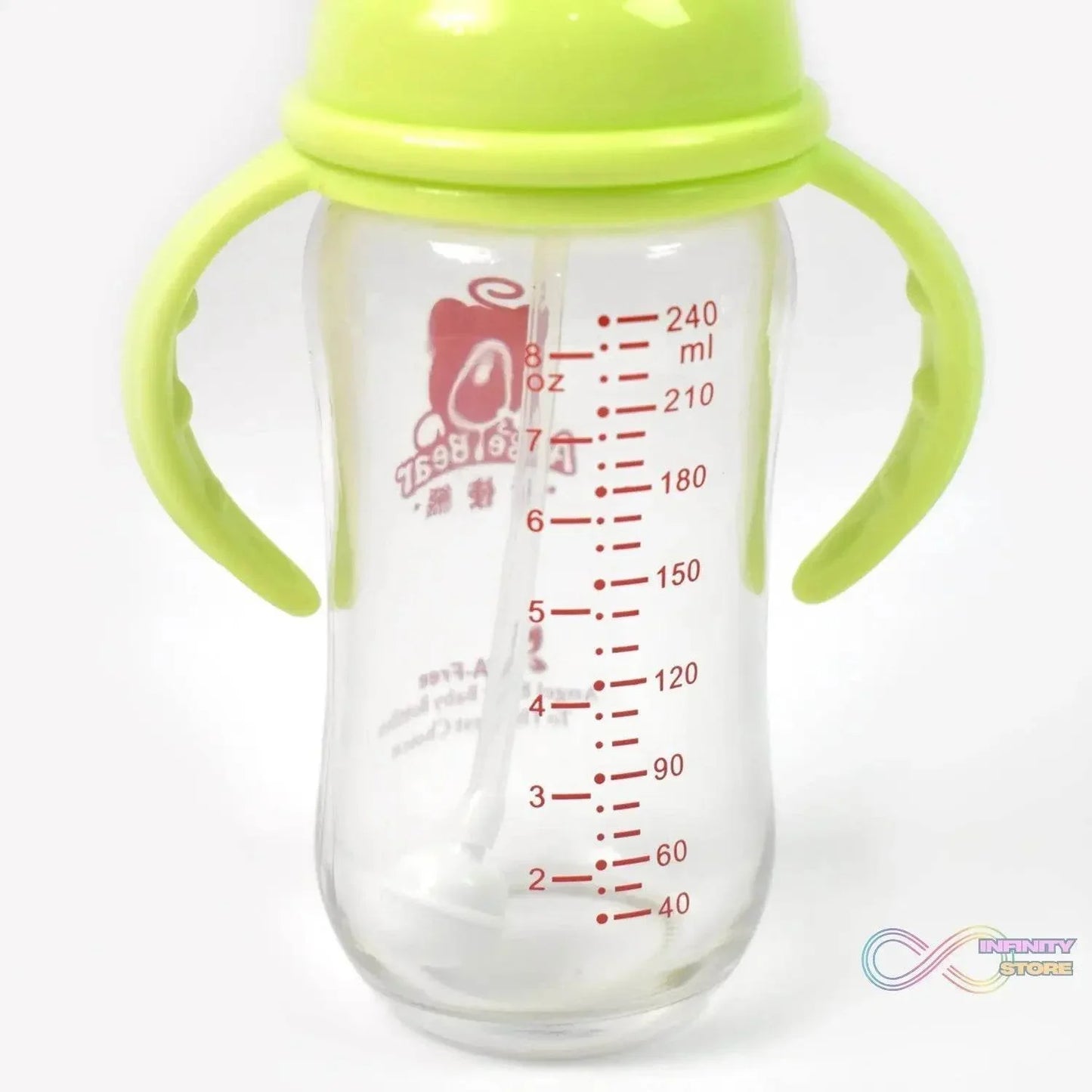 Glass Baby Feeding Bottle with Handles & Straw (240 ML / 1 Pc) - infinityexculsivestore.com