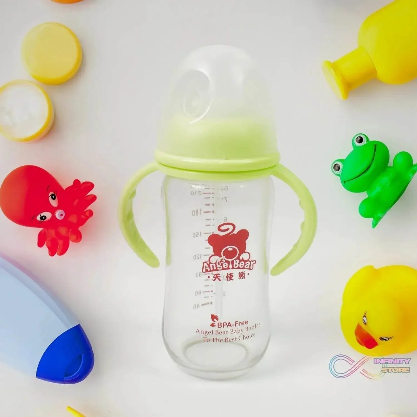 Glass Baby Feeding Bottle with Handles & Straw (240 ML / 1 Pc) - infinityexculsivestore.com