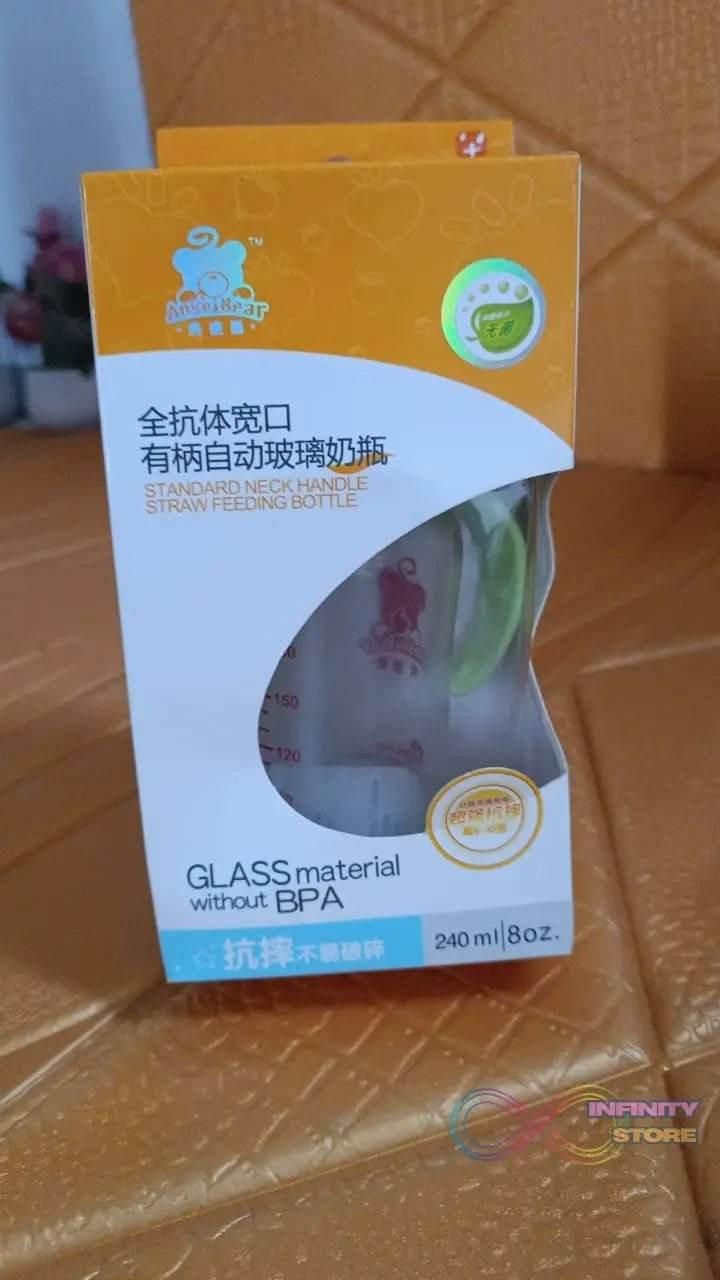 Glass Baby Feeding Bottle with Handles & Straw (240 ML / 1 Pc) - infinityexculsivestore.com
