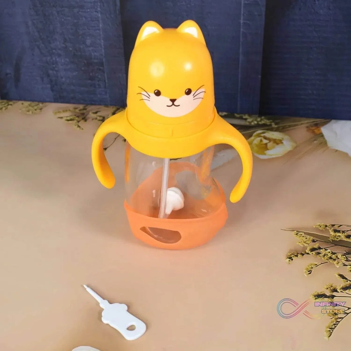 Glass Baby Feeding Bottle with Handles & Straw (300 ML / 1 Pc) - infinityexculsivestore.com