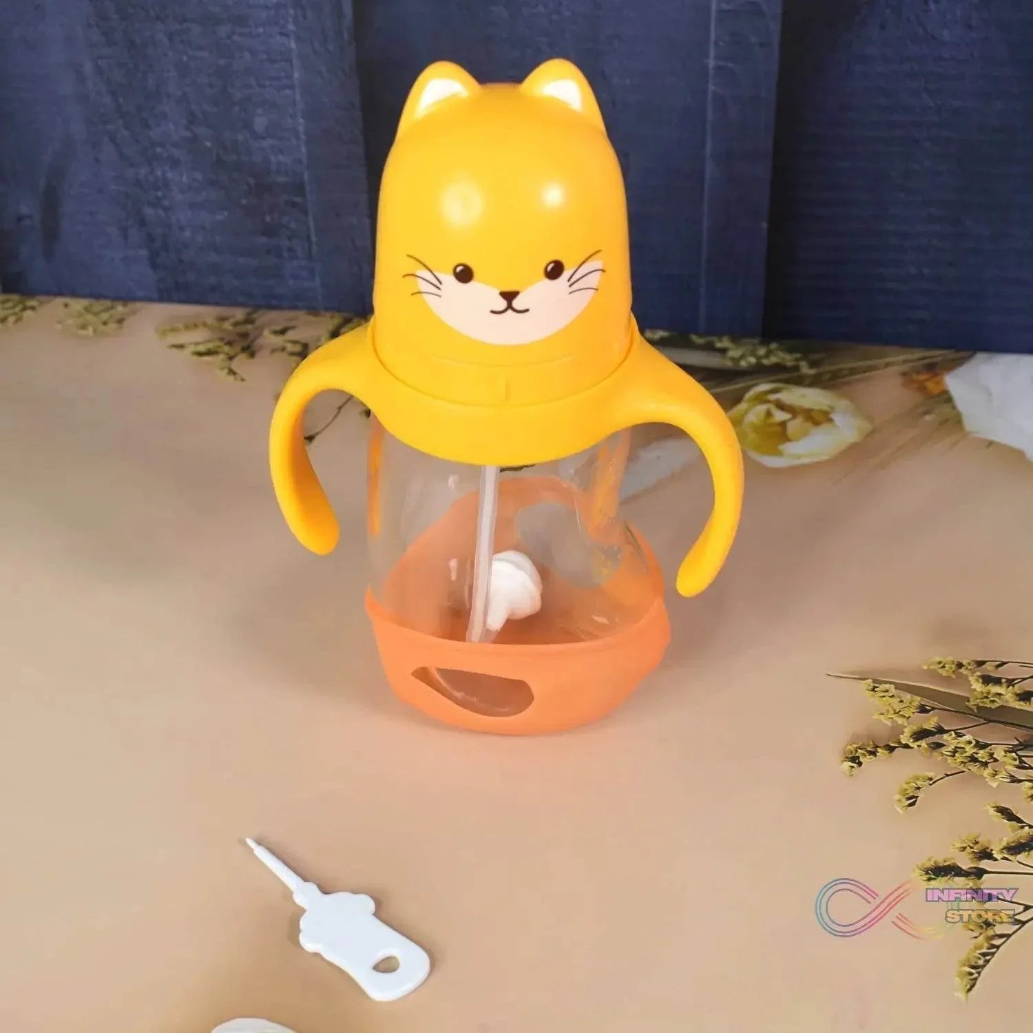 Glass Baby Feeding Bottle with Handles & Straw (300 ML / 1 Pc) - infinityexculsivestore.com