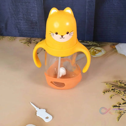 Glass Baby Feeding Bottle with Handles & Straw (300 ML / 1 Pc) - infinityexculsivestore.com