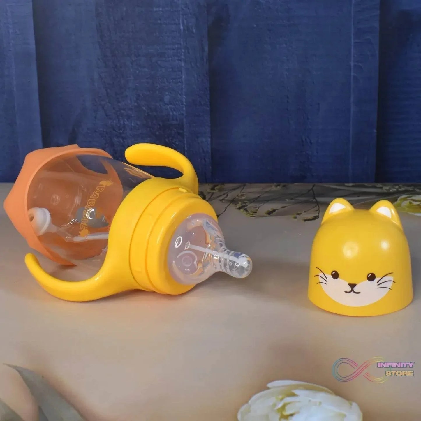 Glass Baby Feeding Bottle with Handles & Straw (300 ML / 1 Pc) - infinityexculsivestore.com