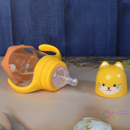 Glass Baby Feeding Bottle with Handles & Straw (300 ML / 1 Pc) - infinityexculsivestore.com