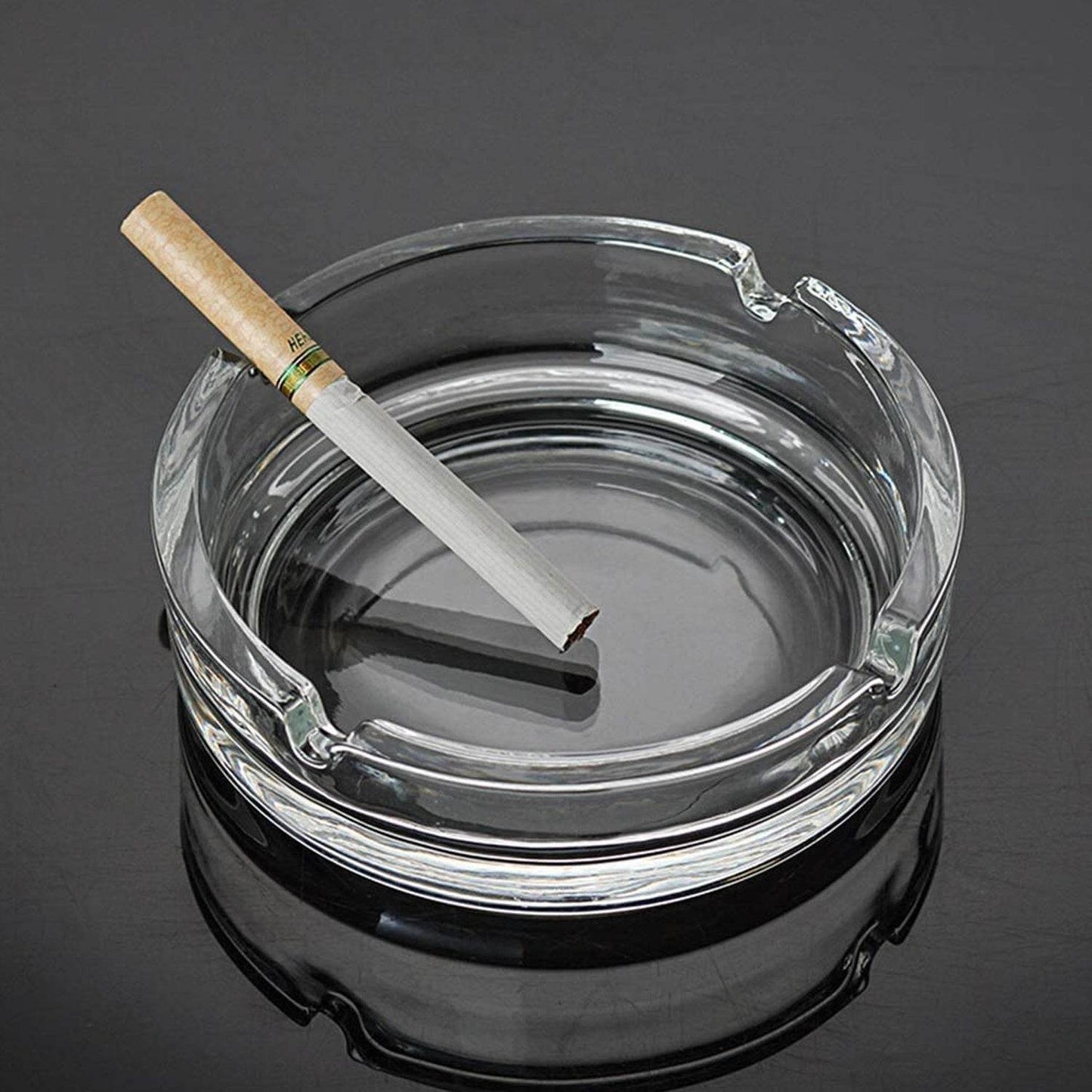 Glass Classic Crystal Quality Cigar Cigarette Ashtray Round Tabletop for Home Office Indoor Outdoor Home Decor - infinityexculsivestore.com