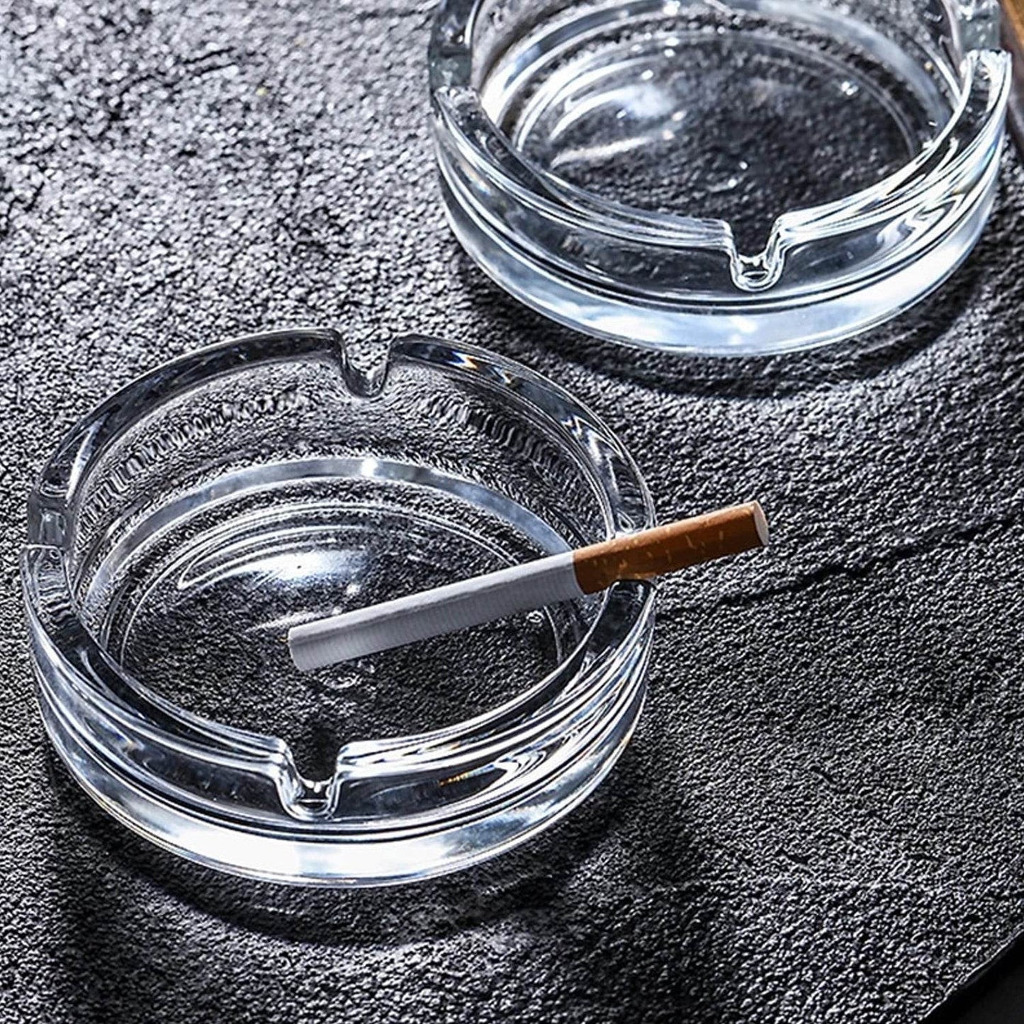 Glass Classic Crystal Quality Cigar Cigarette Ashtray Round Tabletop for Home Office Indoor Outdoor Home Decor - infinityexculsivestore.com