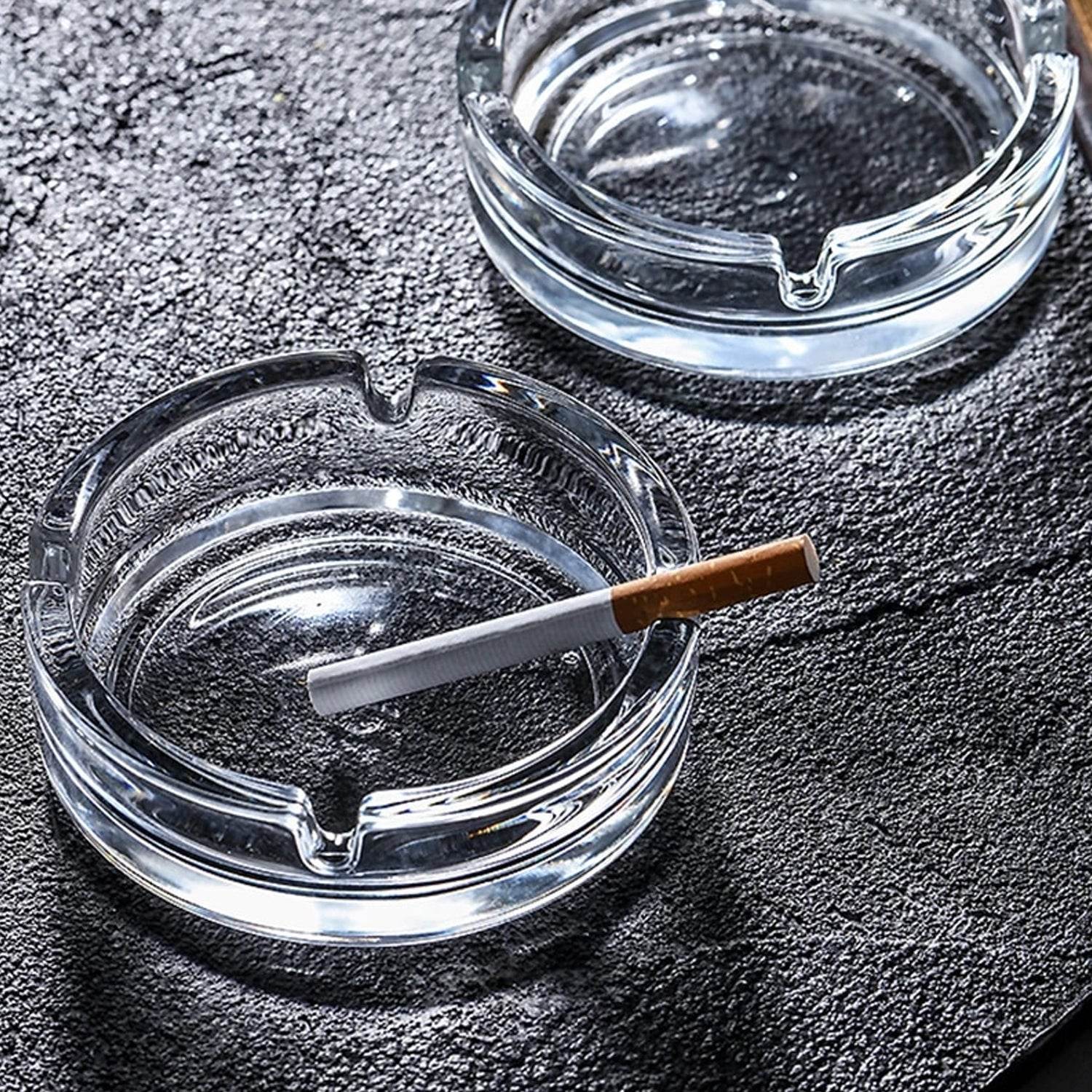 Glass Classic Crystal Quality Cigar Cigarette Ashtray Round Tabletop for Home Office Indoor Outdoor Home Decor - infinityexculsivestore.com