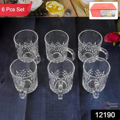 Glass Coffee & Tea Cup / Mug With Handle (6 pcs Set) - infinityexculsivestore.com