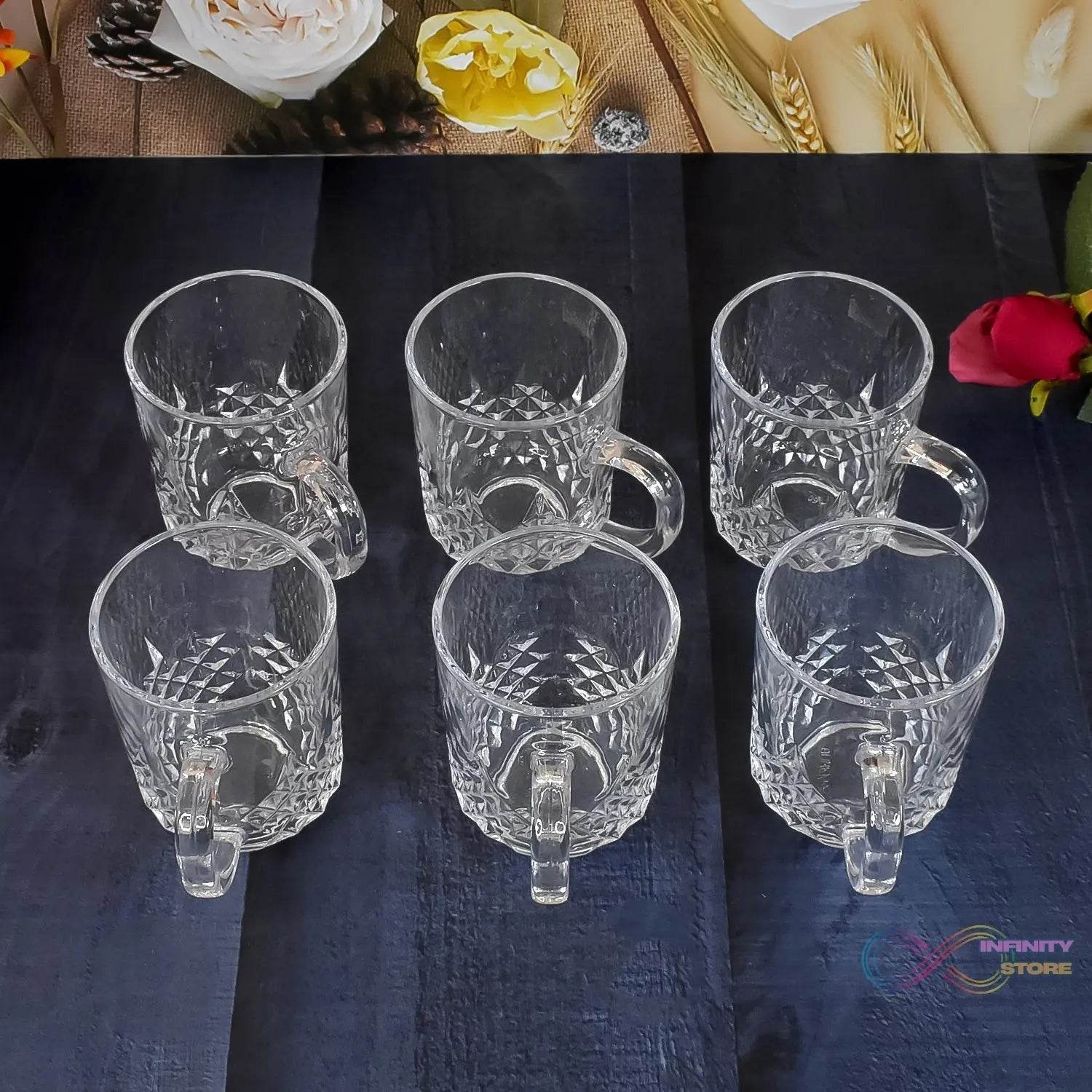 Glass Coffee & Tea Cup / Mug With Handle (6 pcs Set) - infinityexculsivestore.com