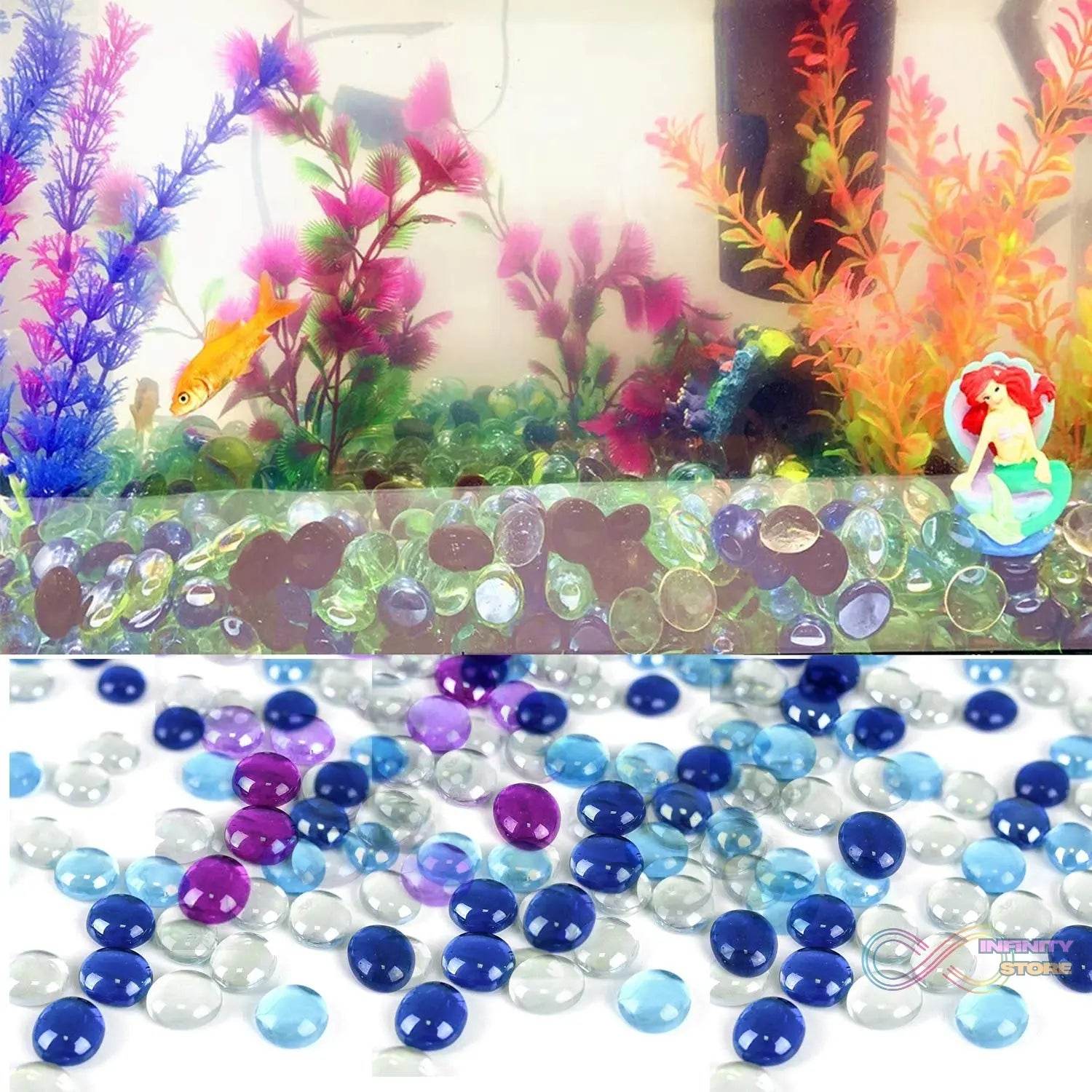 Glass Gem Stone, Flat Round Marbles Pebbles for Vase Fillers, Attractive pebbles for Aquarium Fish Tank. - infinityexculsivestore.com