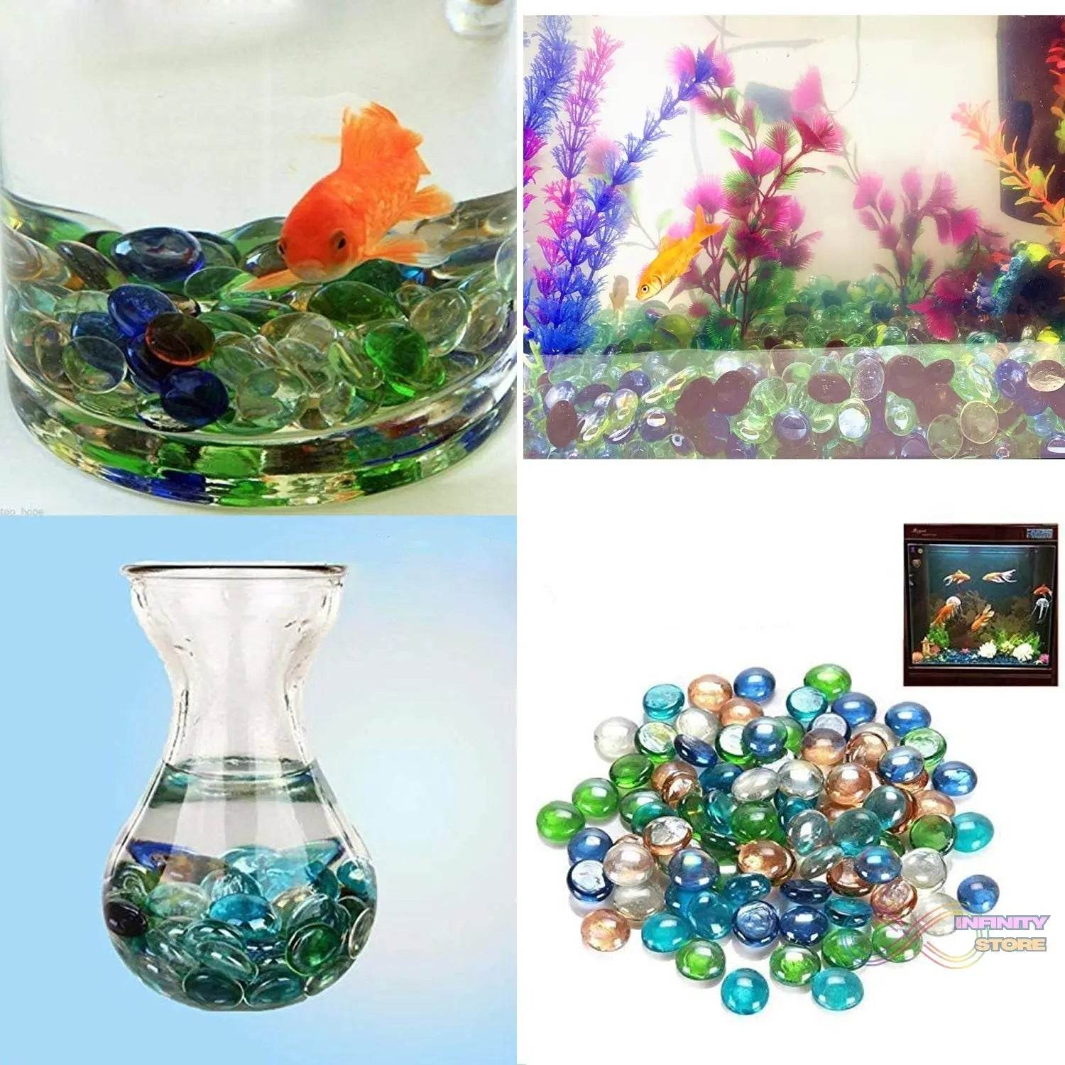 Glass Gem Stone, Flat Round Marbles Pebbles for Vase Fillers, Attractive pebbles for Aquarium Fish Tank. - infinityexculsivestore.com