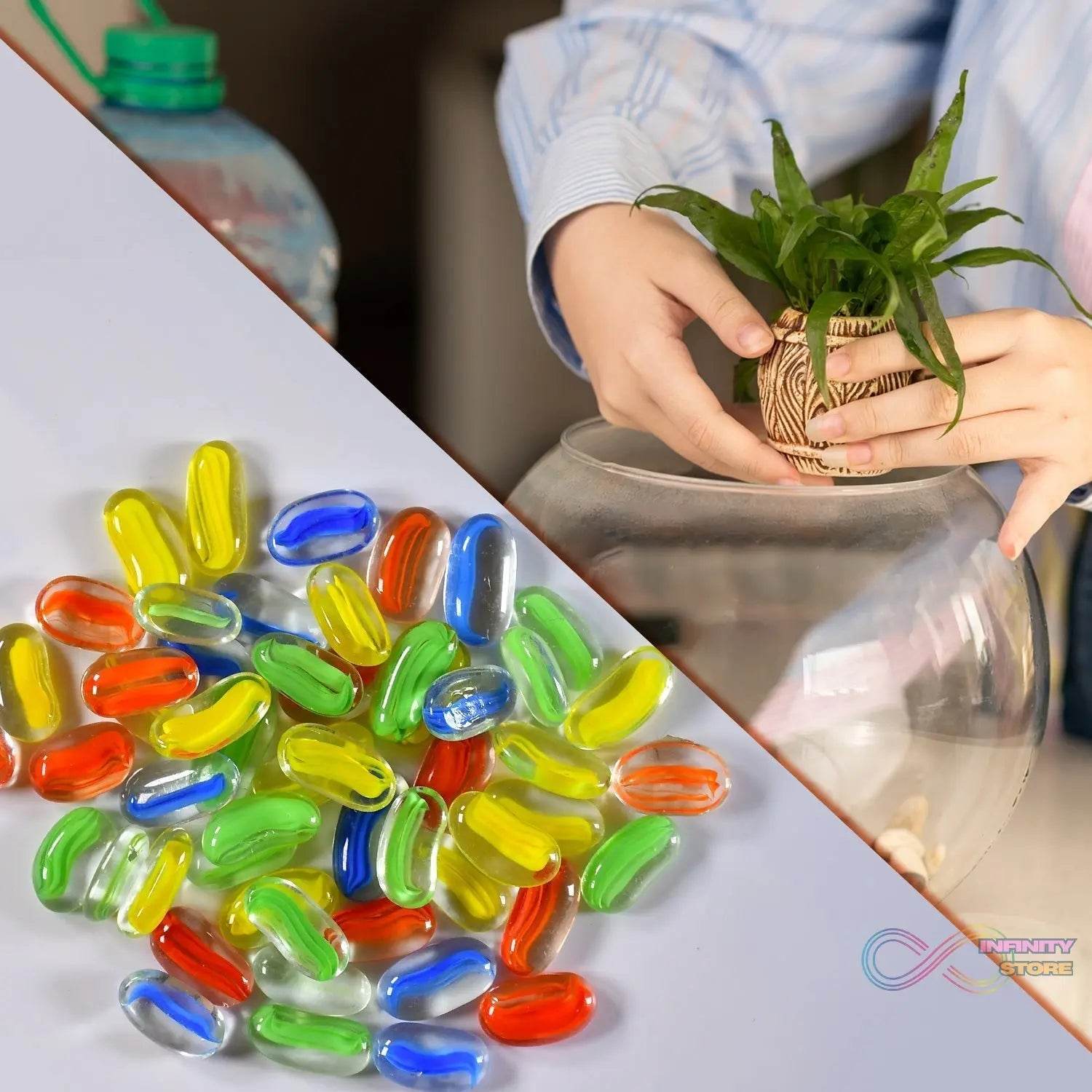 Glass Gem Stone, Flat Round Marbles Pebbles for Vase Fillers, Attractive pebbles for Aquarium Fish Tank. - infinityexculsivestore.com