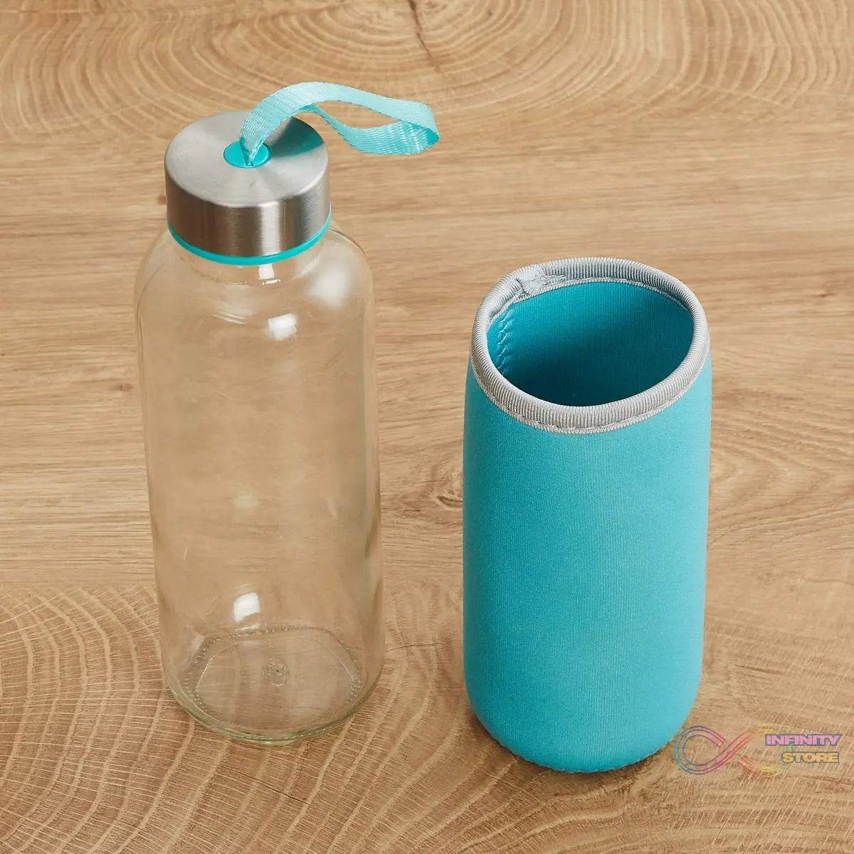 Glass Water Bottle (500 ml) With Cover - infinityexculsivestore.com