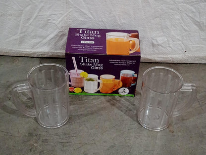 Stylish Juice Glass With Handle, Water Glass, Beer Glass, Milk Shake Glass, Multipurpose Glass Plastic Beer Mug, Unbreakable Beer Tasting Glasses, Clear Juice Glasses Suitable for Kids (2 pc) - infinityexculsivestore.com