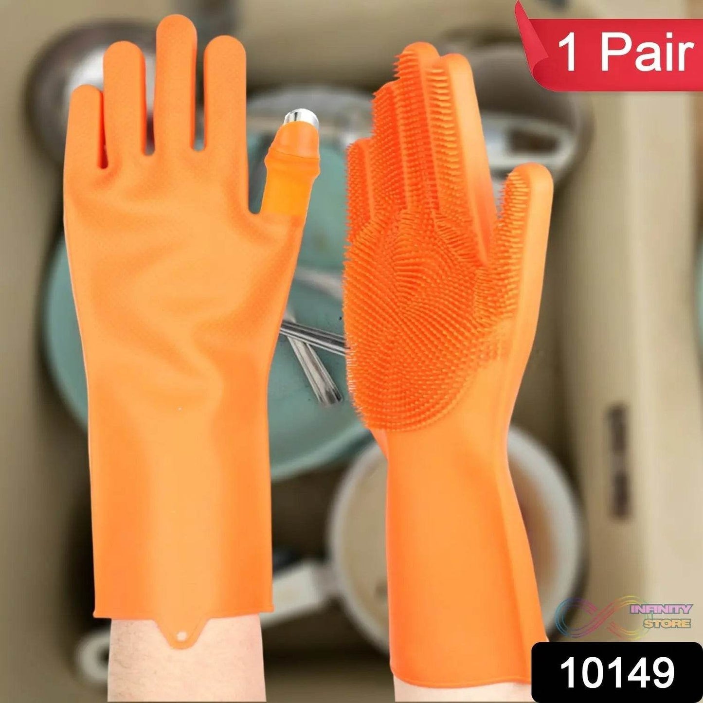 Gloves Magic Silicone Dish Washing Gloves With thumb knife finger protecor gears cutting vegetable (1 Pair) - infinityexculsivestore.com