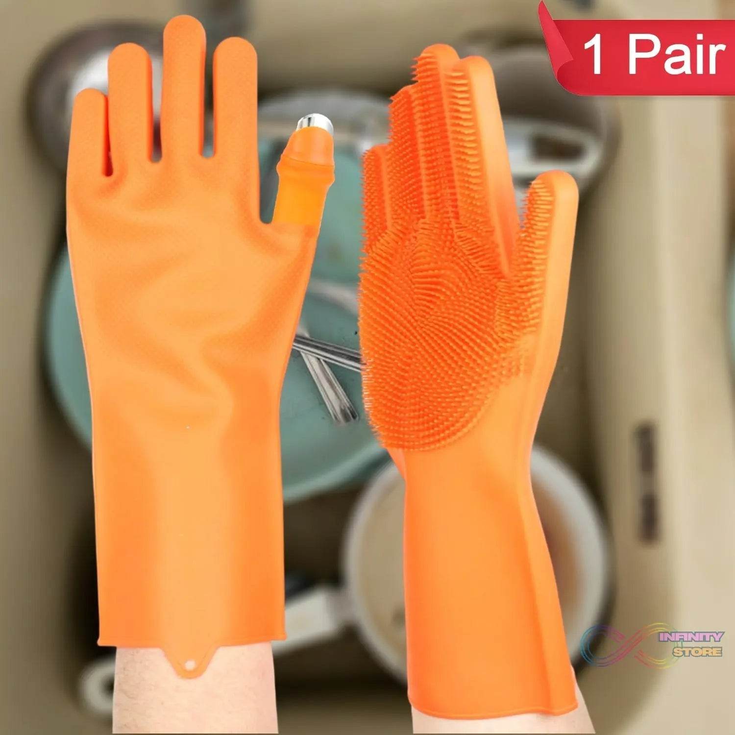 Gloves Magic Silicone Dish Washing Gloves With thumb knife finger protecor gears cutting vegetable (1 Pair) - infinityexculsivestore.com