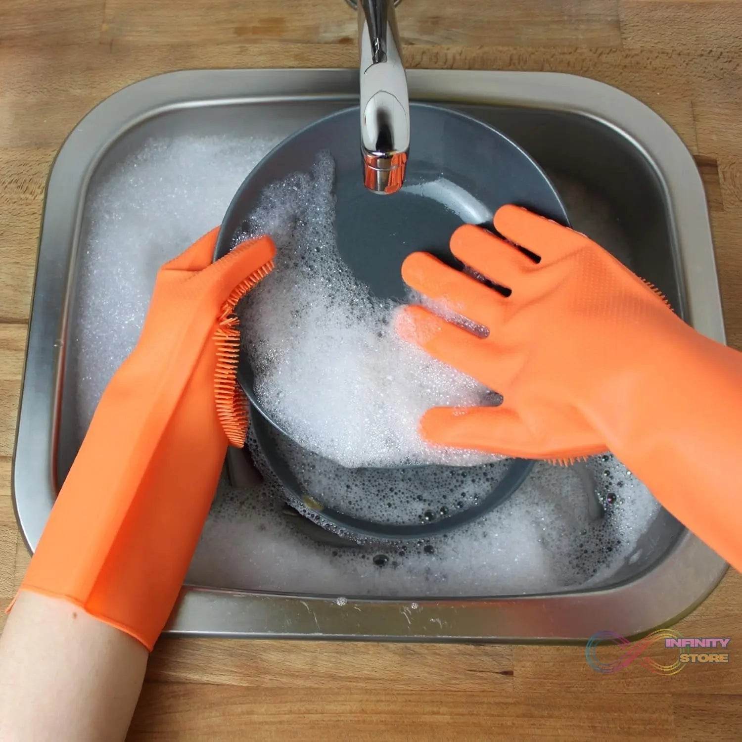 Gloves Magic Silicone Dish Washing Gloves With thumb knife finger protecor gears cutting vegetable (1 Pair) - infinityexculsivestore.com