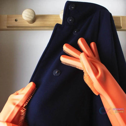 Gloves Magic Silicone Dish Washing Gloves With thumb knife finger protecor gears cutting vegetable (1 Pair) - infinityexculsivestore.com