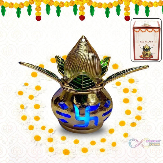 Gold Plated Eco Friendly LED Kalash for Pooja Mandir (1 pc / Multicolor LED) - infinityexculsivestore.com