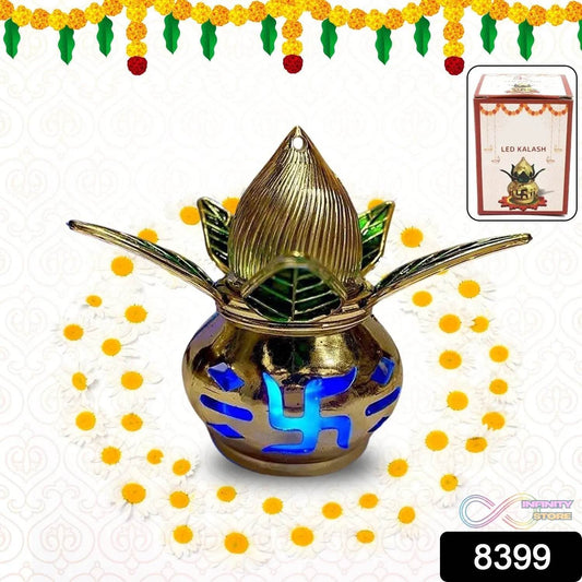 Gold Plated Eco Friendly LED Kalash for Pooja Mandir (1 pc / Multicolor LED) - infinityexculsivestore.com