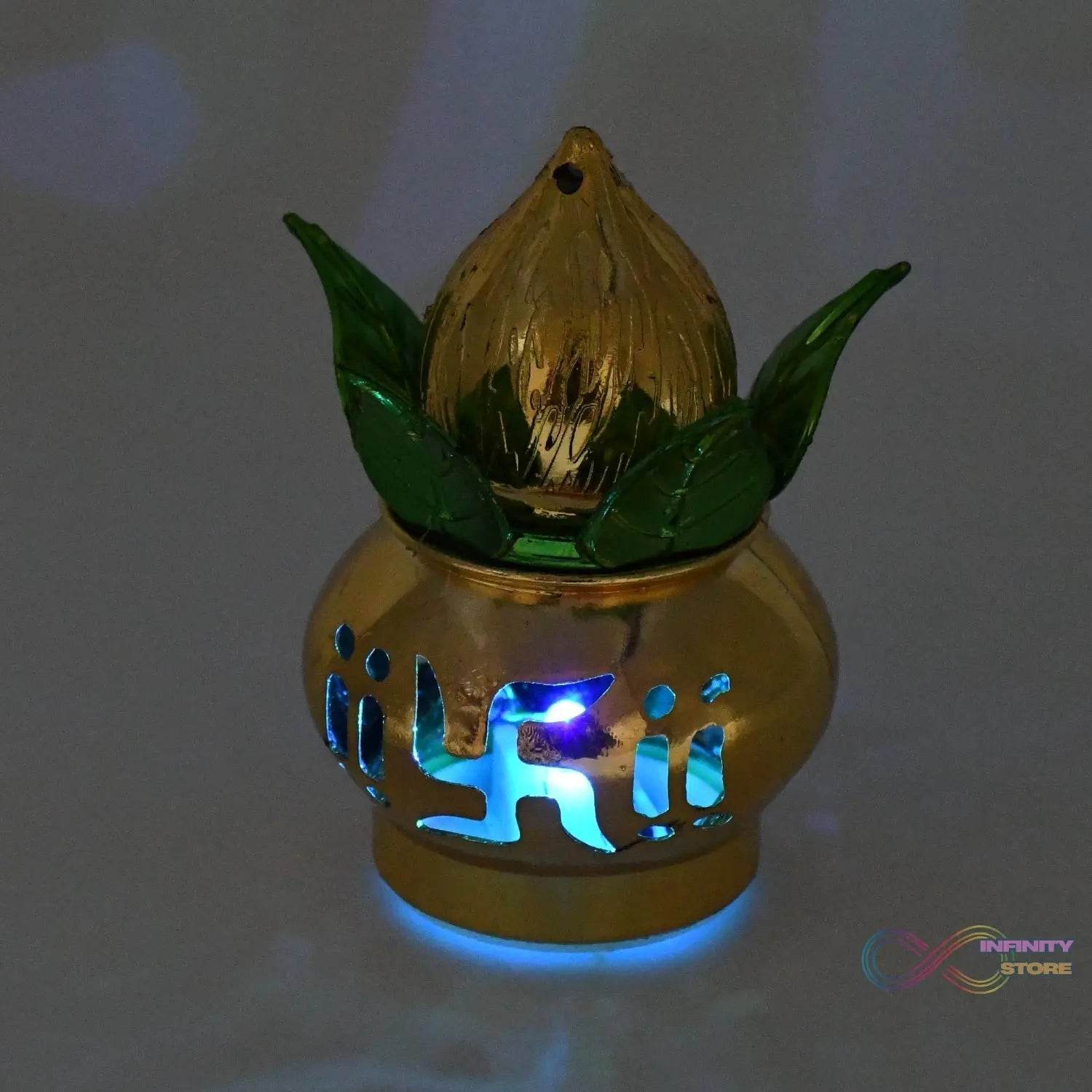 Gold Plated Eco Friendly LED Kalash for Pooja Mandir (1 pc / Multicolor LED) - infinityexculsivestore.com