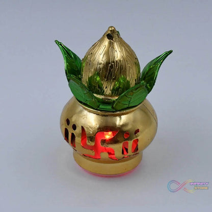 Gold Plated Eco Friendly LED Kalash for Pooja Mandir (1 pc / Multicolor LED) - infinityexculsivestore.com