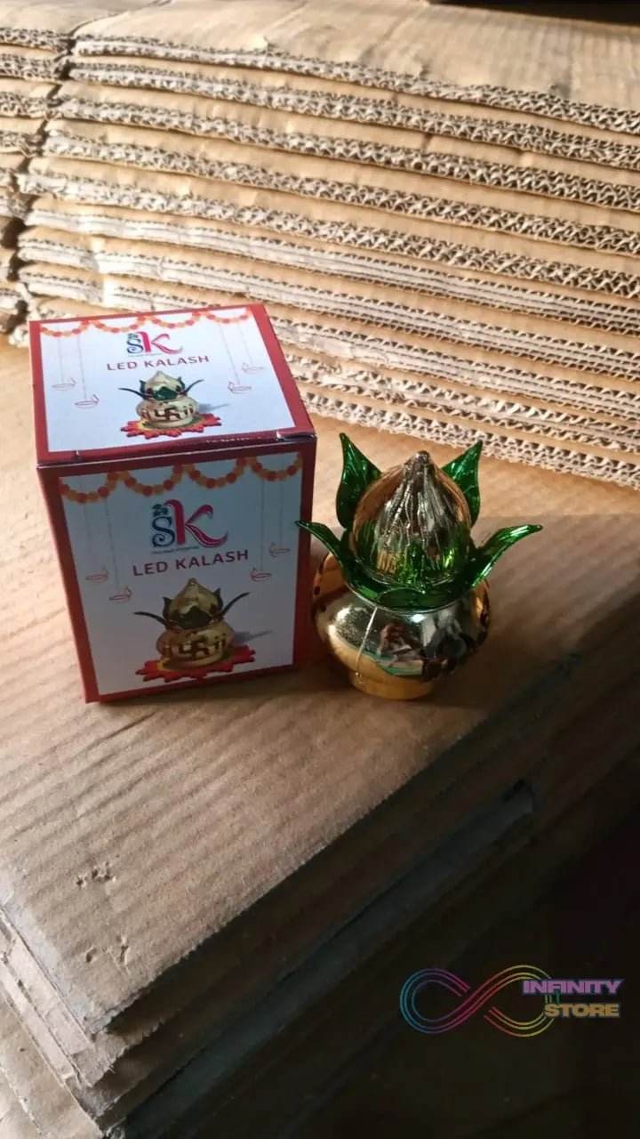 Gold Plated Eco Friendly LED Kalash for Pooja Mandir (1 pc / Multicolor LED) - infinityexculsivestore.com