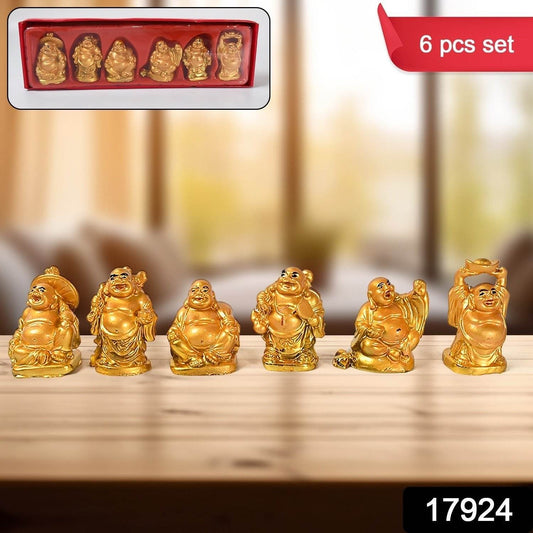Golden Laughing Buddha Set Of Six Pieces Statue For Happiness, Wealth & Good luck Decor For Wealth and Success (6 Pcs Set) - infinityexculsivestore.com